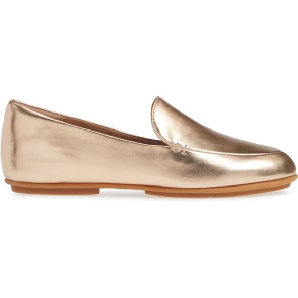 NEW FitFlop Women Lena Metallic Gold Comfortable Loafer Driving Moccasin Flats - Picture 2 of 6